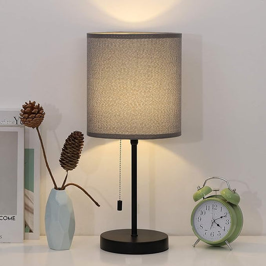 Grey Metal Table Lamps with Linen Shades
