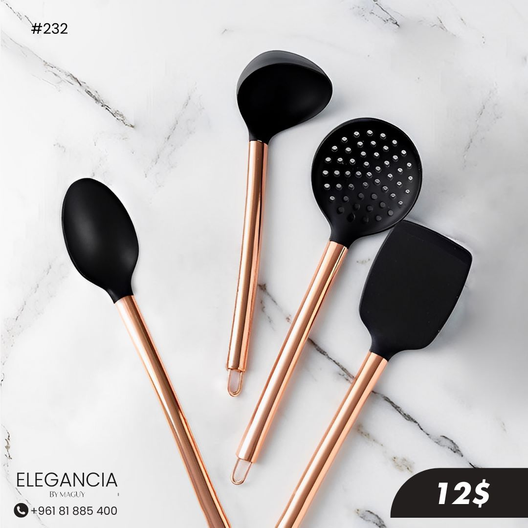 Rose Gold and Black Kitchen Utensils