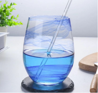 Glass Cup with Blue Print