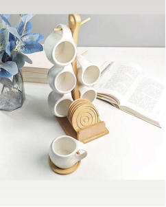 Ceramic Tea Mug Set (6 Mugs + Stand)