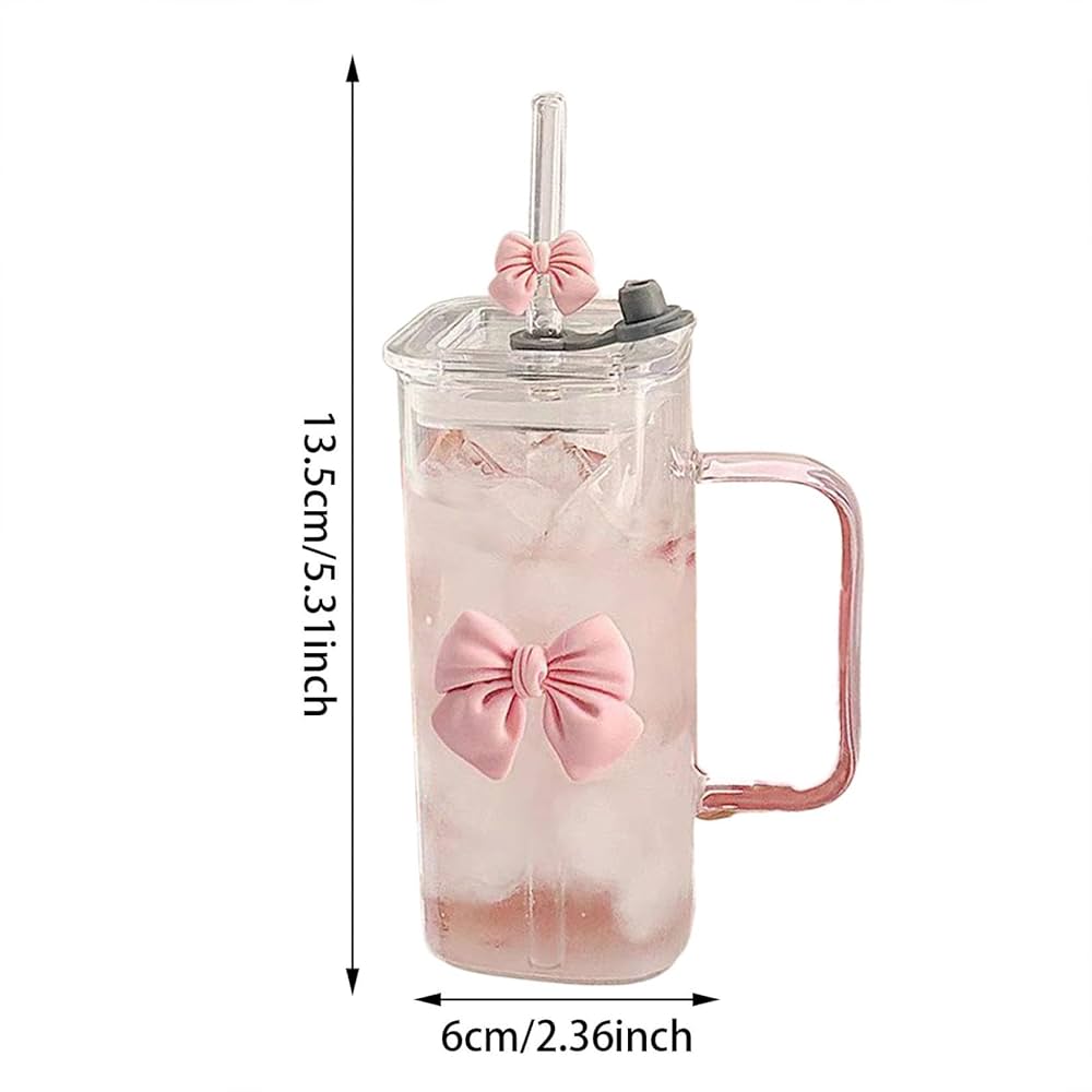 glass mug with lid and straw