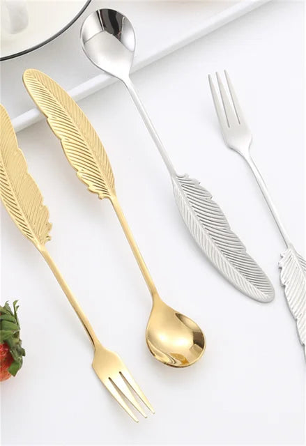Metal leaf desert set(set of 2 pieces ,fork and spoon)