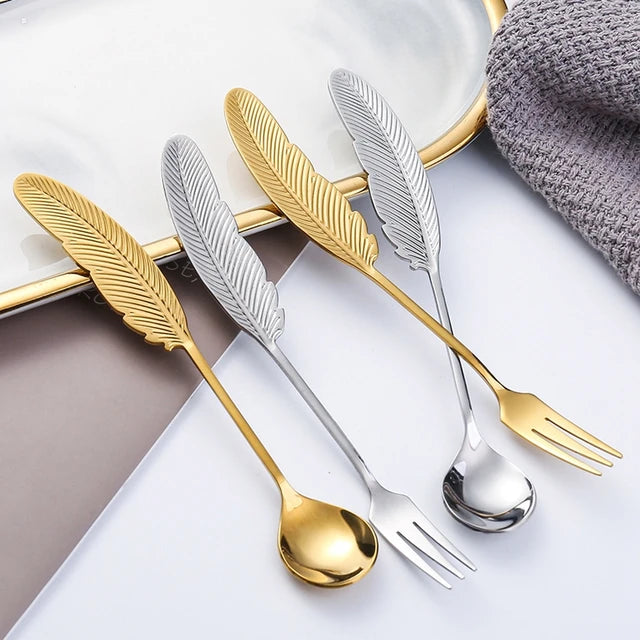 Metal leaf desert set(set of 2 pieces ,fork and spoon)