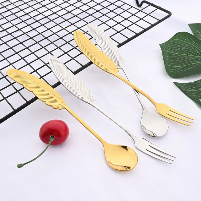 Metal leaf desert set(set of 2 pieces ,fork and spoon)