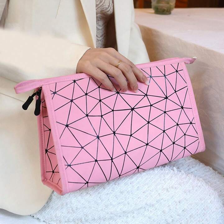Pink and Black Holographic Makeup Bag