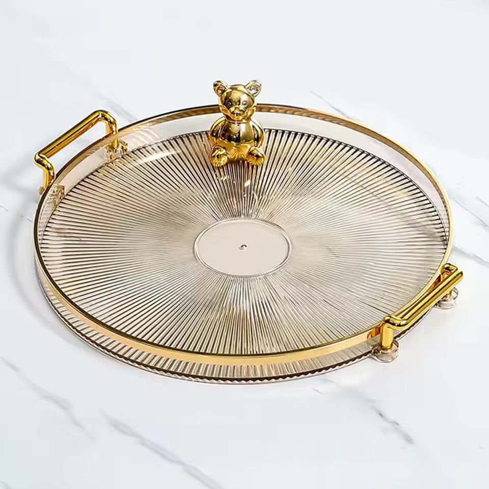 Round Serving Tray with Golden Handles and Candle Centerpiece