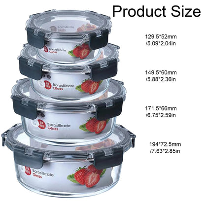 Round borosilicate glass food containers(set of 4 pieces)