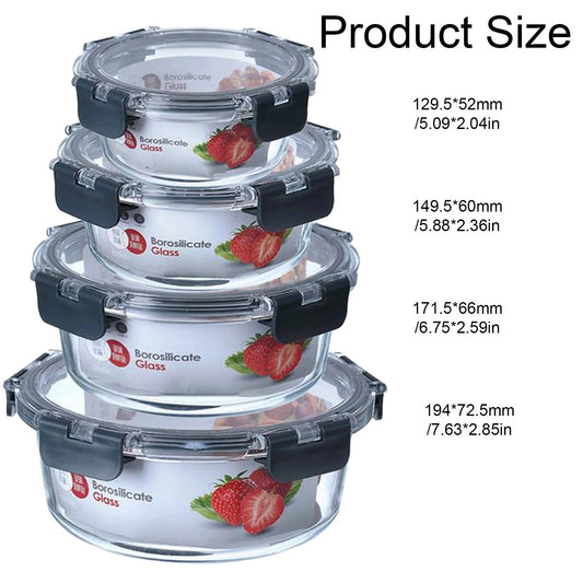 Round borosilicate glass food containers(set of 4 pieces)