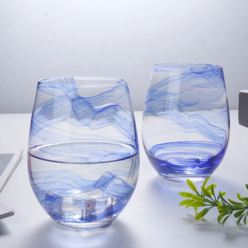 Glass Cup with Blue Print
