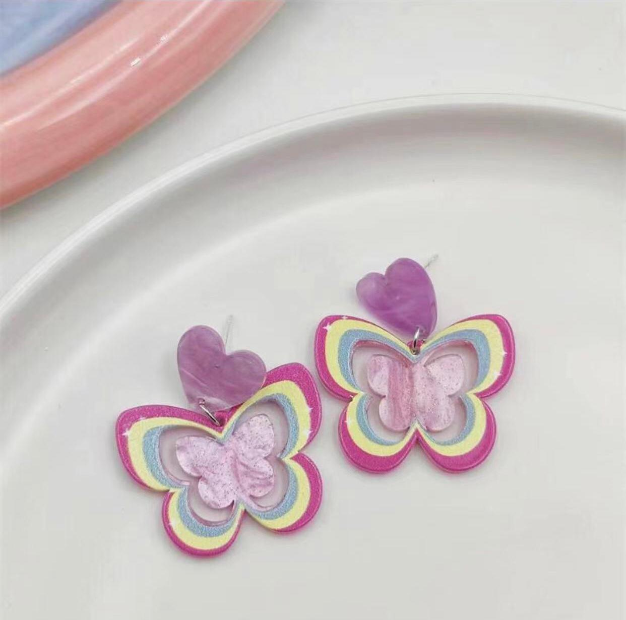 Butterfly Pink & Purple Earrings