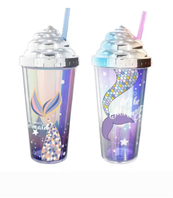 Mermaid Water Cup with Colored Straw