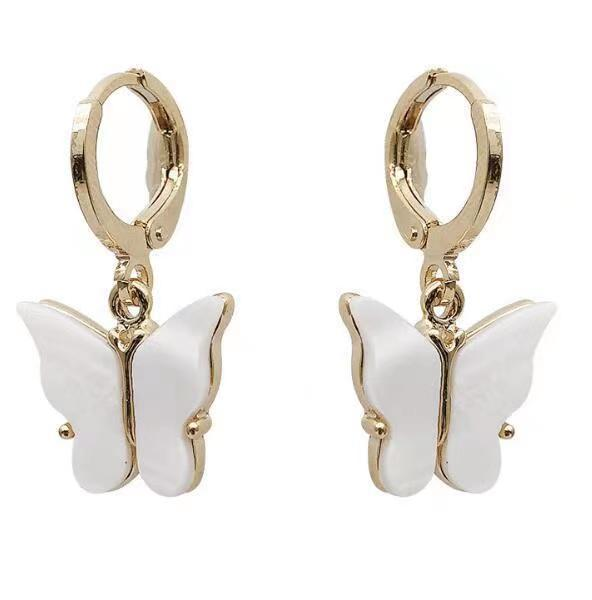 Butterfly White & Gold Earrings