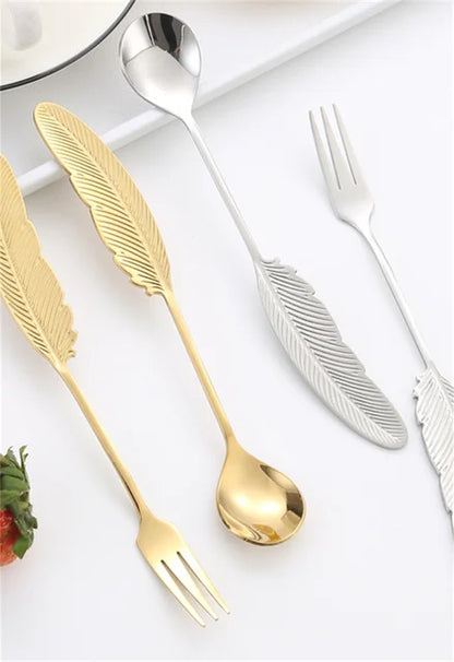 Metal leaf desert set(set of 2 pieces ,fork and spoon)