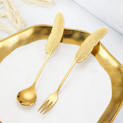 Metal leaf desert set(set of 2 pieces ,fork and spoon)