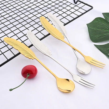 Metal leaf desert set(set of 2 pieces ,fork and spoon)