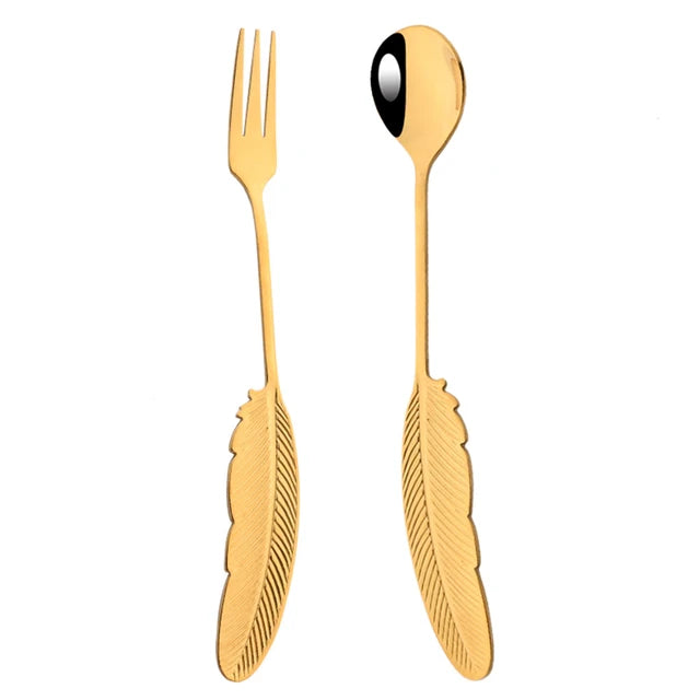 Metal leaf desert set(set of 2 pieces ,fork and spoon)